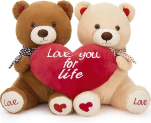 16" Valentines Teddy Bear Stuffed Animal 2 Pack(Brown & Apricot), Couple Stuffed Bear Plush Toy, Anniversary Christmas Lover-Birthday Gift for Girlfriend Boys Girls