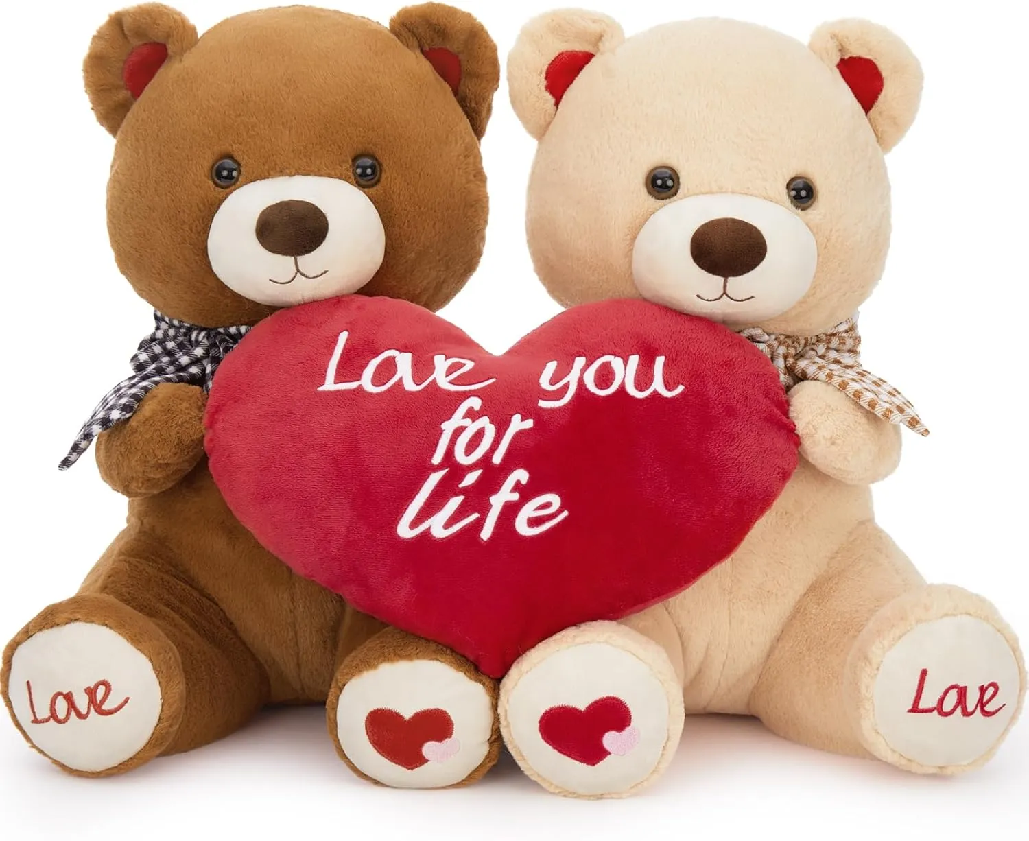16" Valentines Teddy Bear Stuffed Animal 2 Pack(Brown & Apricot), Couple Stuffed Bear Plush Toy, Anniversary Christmas Lover-Birthday Gift for Girlfriend Boys Girls