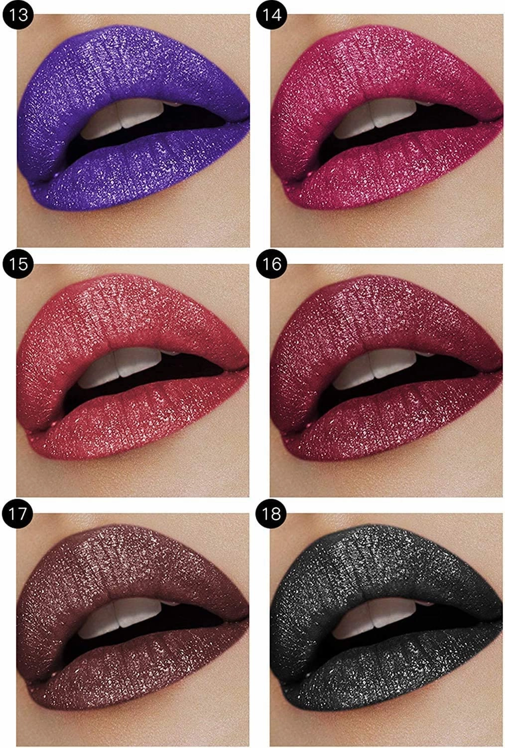 18 Color Diamond Shiny Long Lasting Lipstick,Metallic Liquid Lipstick, Long-Lasting and Waterproof, Easy to Apply and Clean,Non-Stick Shining Lip Glaze Gift for Women and Girls (01 02 03)