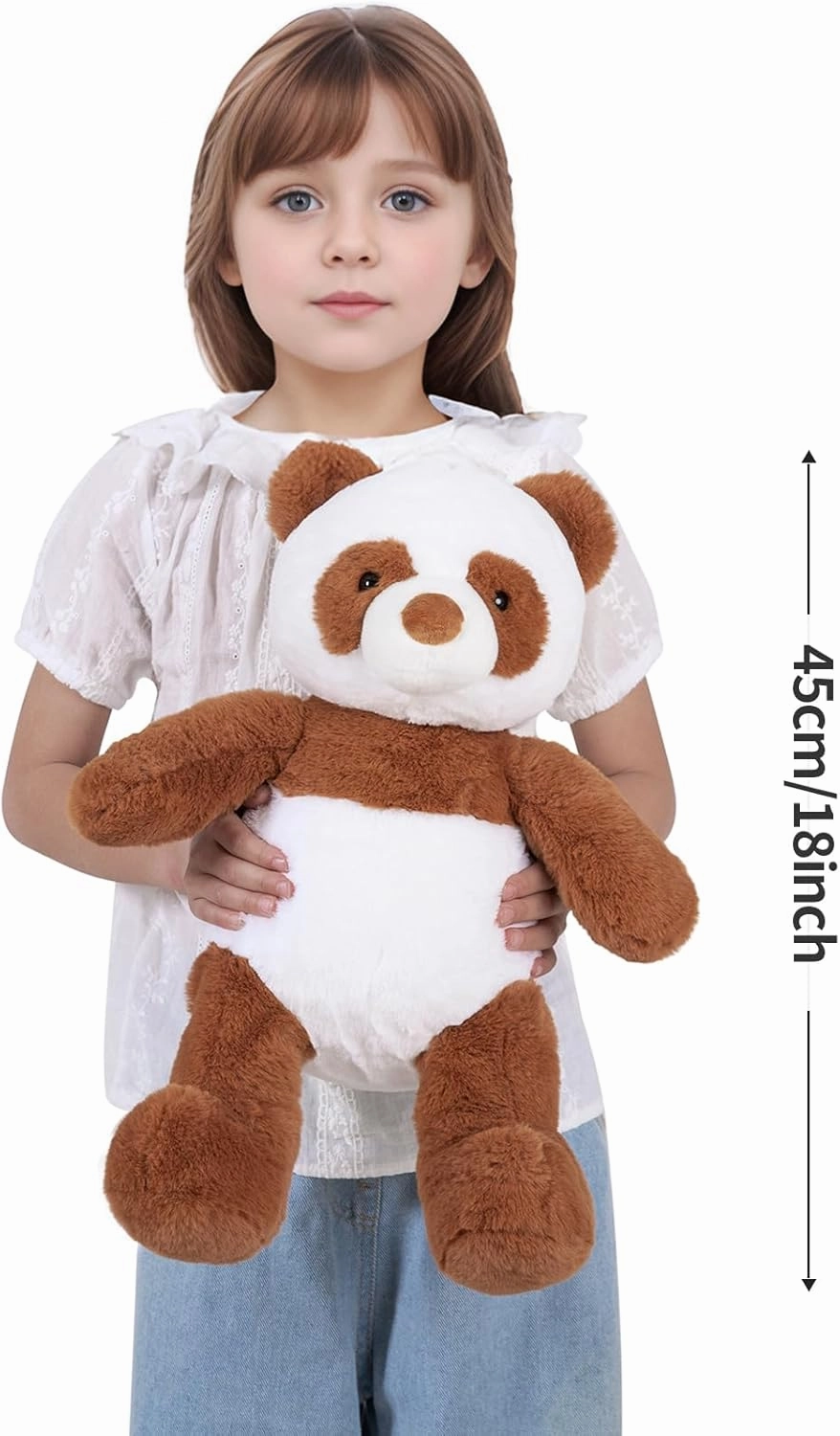 18" Panda Stuffed Animal Plush Toy Cute Soft Body Plushies Doll Kawaii Giant Panda Bear, Room Decoration Brown Bear Throw Pillow, Gift for Kids Boy Girl Birthday Valentines