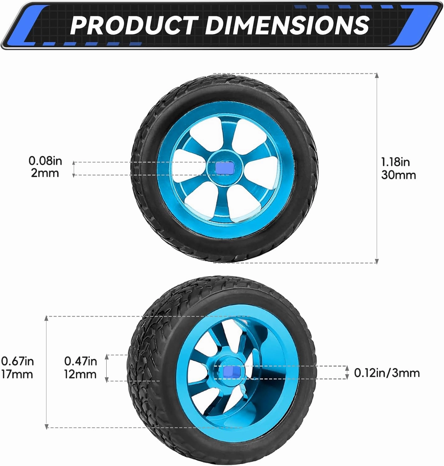 1/28 RC Drift Car Tires and Wheels Pre-glued Compatible with WLtoys K969 K989 P929 Kyosho Mini-Z Mini-Q (Blue)
