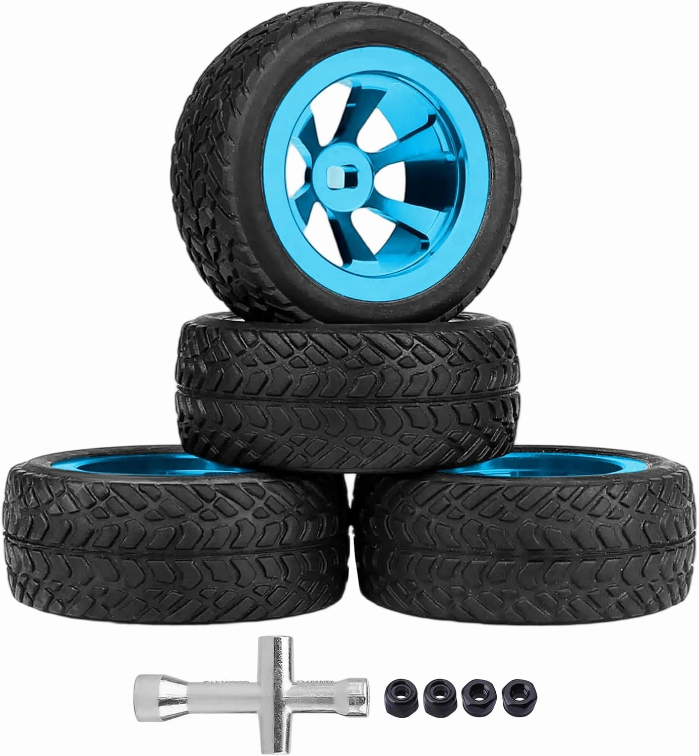 1/28 RC Drift Car Tires and Wheels Pre-glued Compatible with WLtoys K969 K989 P929 Kyosho Mini-Z Mini-Q (Blue)