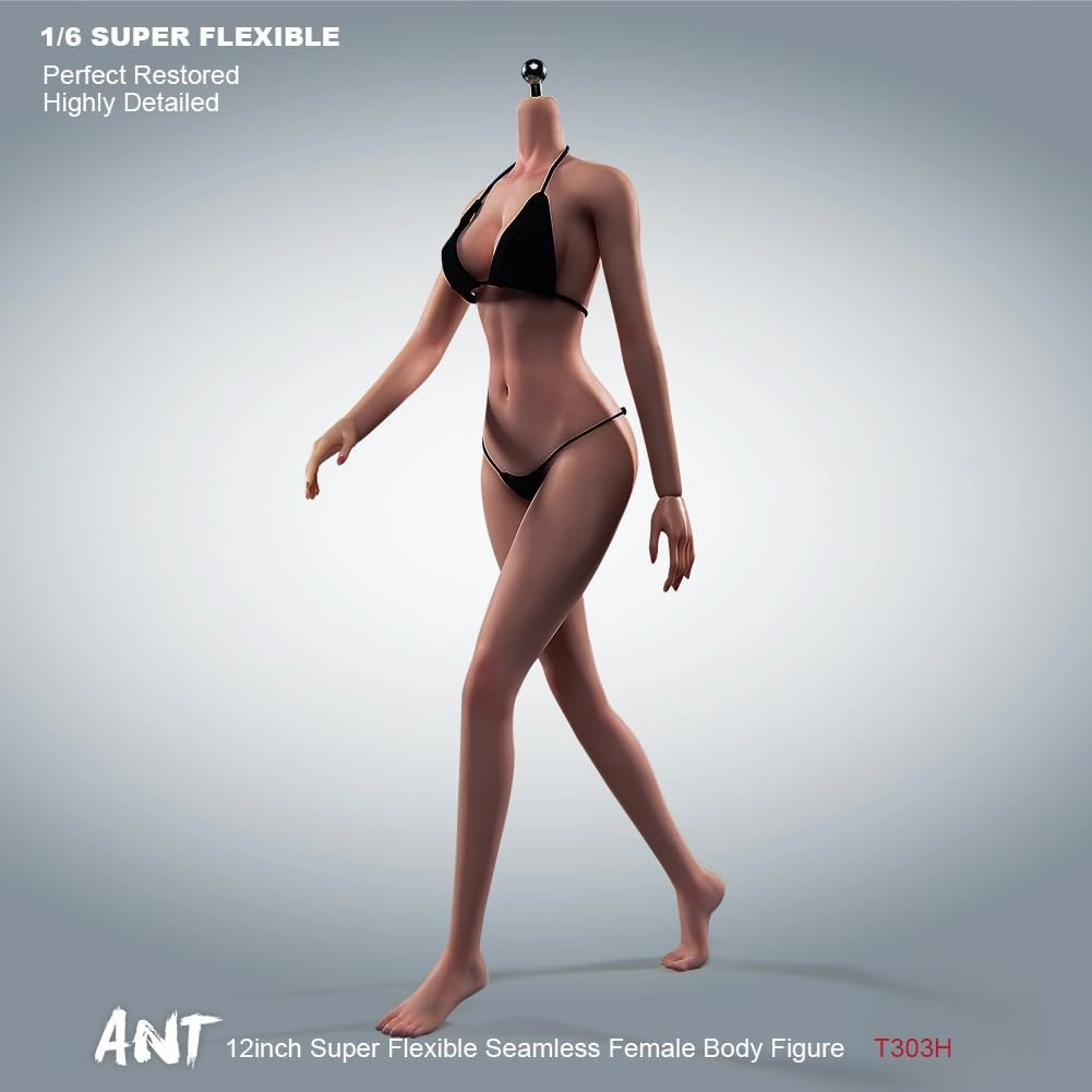 1/6 Scale Female Body, 12inch Super Flexible Slim Make Up Action Figure, 28 Joints, Seamless Body with Bikini Set and Non-Removable Feet (Copper Suntan Skin)