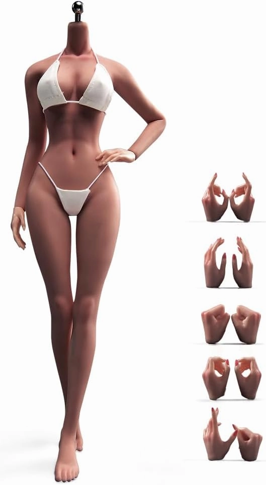 1/6 Scale Female Body, 12inch Super Flexible Slim Make Up Action Figure, 28 Joints, Seamless Body with Bikini Set and Non-Removable Feet (Copper Suntan Skin)