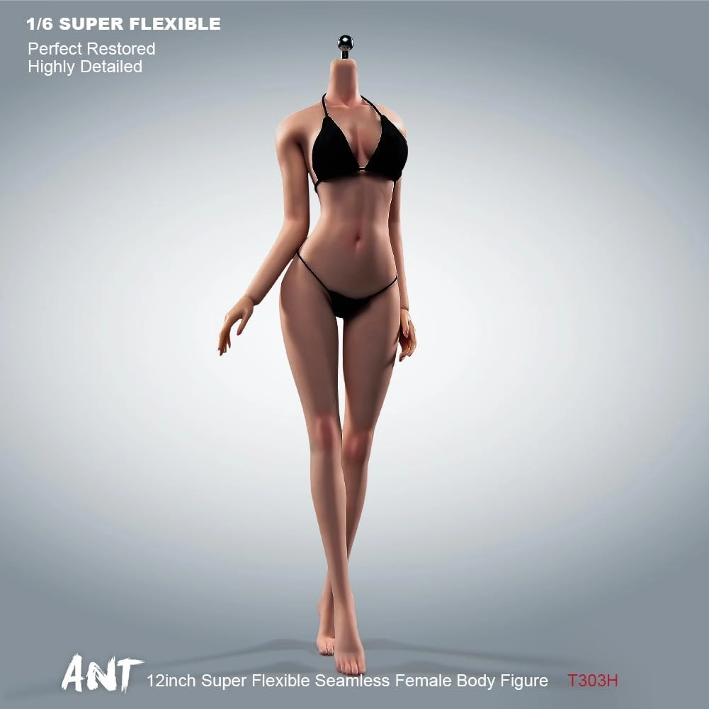 1/6 Scale Female Body, 12inch Super Flexible Slim Make Up Action Figure, 28 Joints, Seamless Body with Bikini Set and Non-Removable Feet (Copper Suntan Skin)