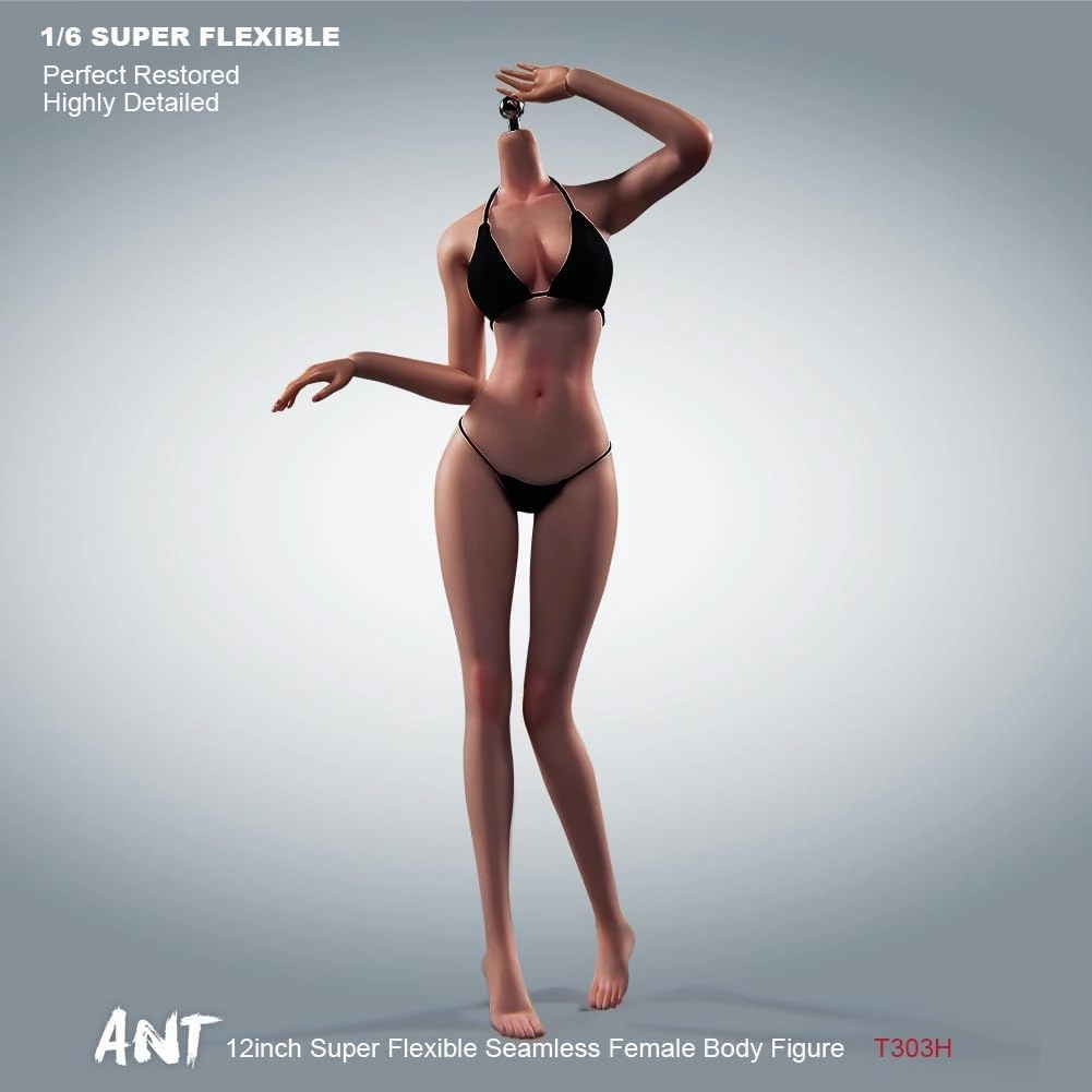 1/6 Scale Female Body, 12inch Super Flexible Slim Make Up Action Figure, 28 Joints, Seamless Body with Bikini Set and Non-Removable Feet (Copper Suntan Skin)