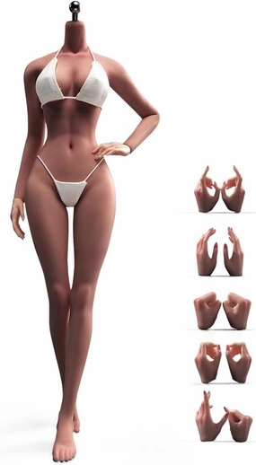 1/6 Scale Female Body, 12inch Super Flexible Slim Make Up Action Figure, 28 Joints, Seamless Body with Bikini Set and Non-Removable Feet (Copper Suntan Skin)