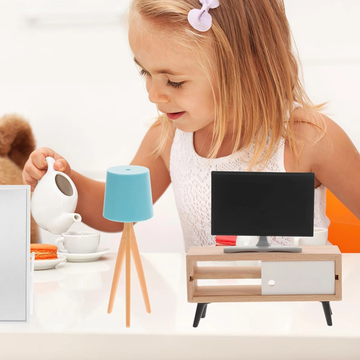 1 Set Miniature Furniture Delicate Dollhouse Decor with Tv Cabinet Lamps and Sofas for Realistic Mini House Landscaping and Photography Props