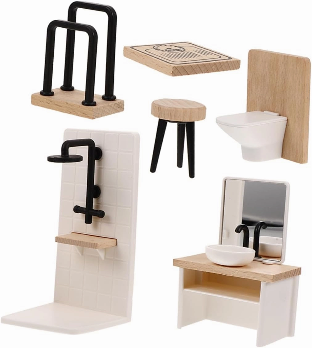 1Set Scale Shower Sink Toilet Vanity Stool Scale Realistic Bathroom Set for Dollhouse Scenes