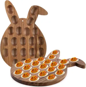2 Pcs Easter Deviled Egg Platter Easter Egg Shape Deviled Egg Tray 21 Holes Deviled Egg Tray Container Wooden Deviled Egg Holder Deviled Egg Carrier for Countertop Easter Spring Holiday