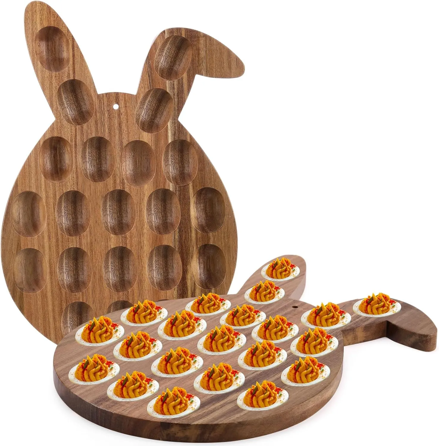 2 Pcs Easter Deviled Egg Platter Easter Egg Shape Deviled Egg Tray 21 Holes Deviled Egg Tray Container Wooden Deviled Egg Holder Deviled Egg Carrier for Countertop Easter Spring Holiday