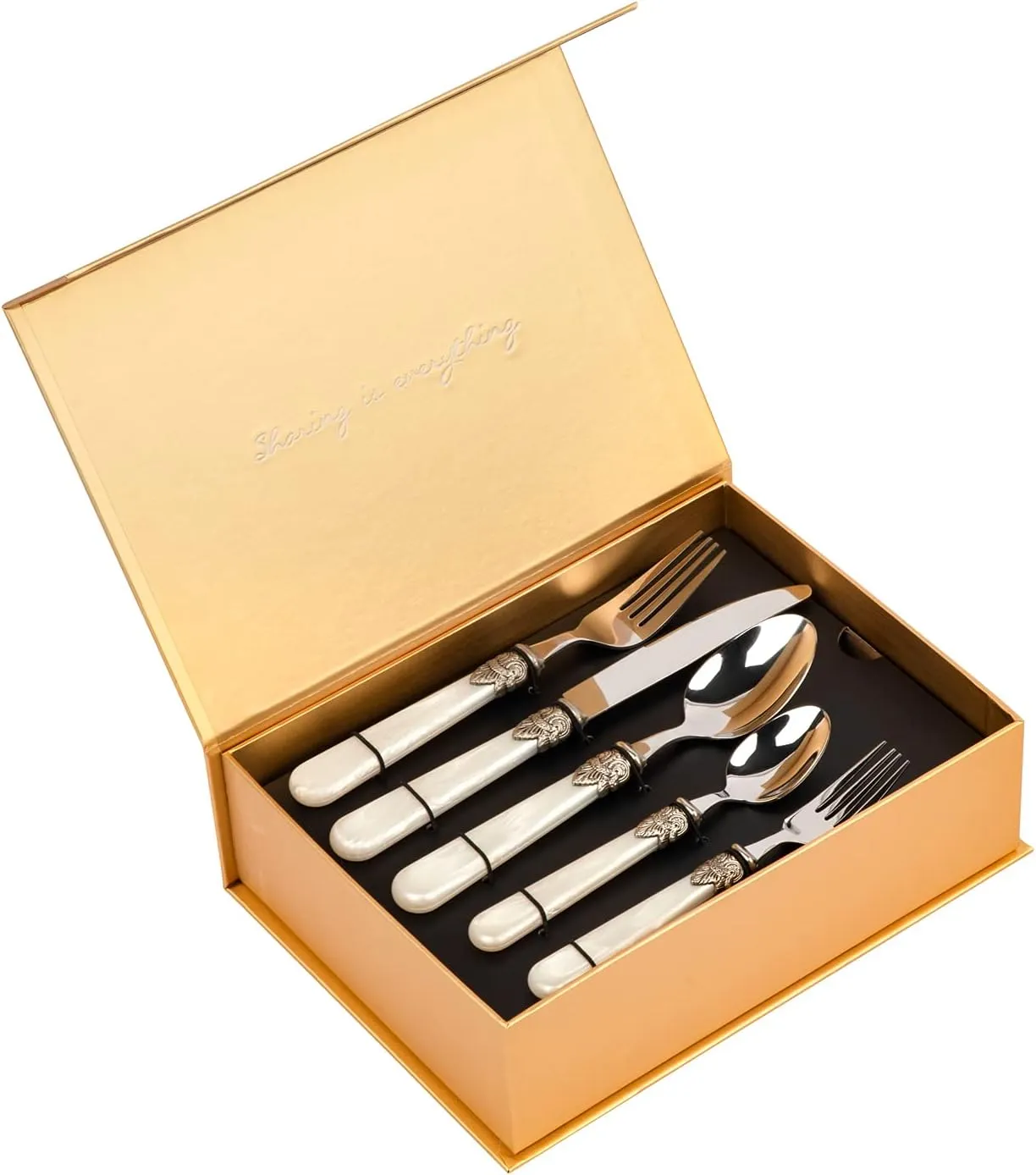 20-piece 18/10 Stainless Steel Vintage Flatware set With White Handle,Sliverware set Service for 4,Dishwasher safe (20, Pearl White)