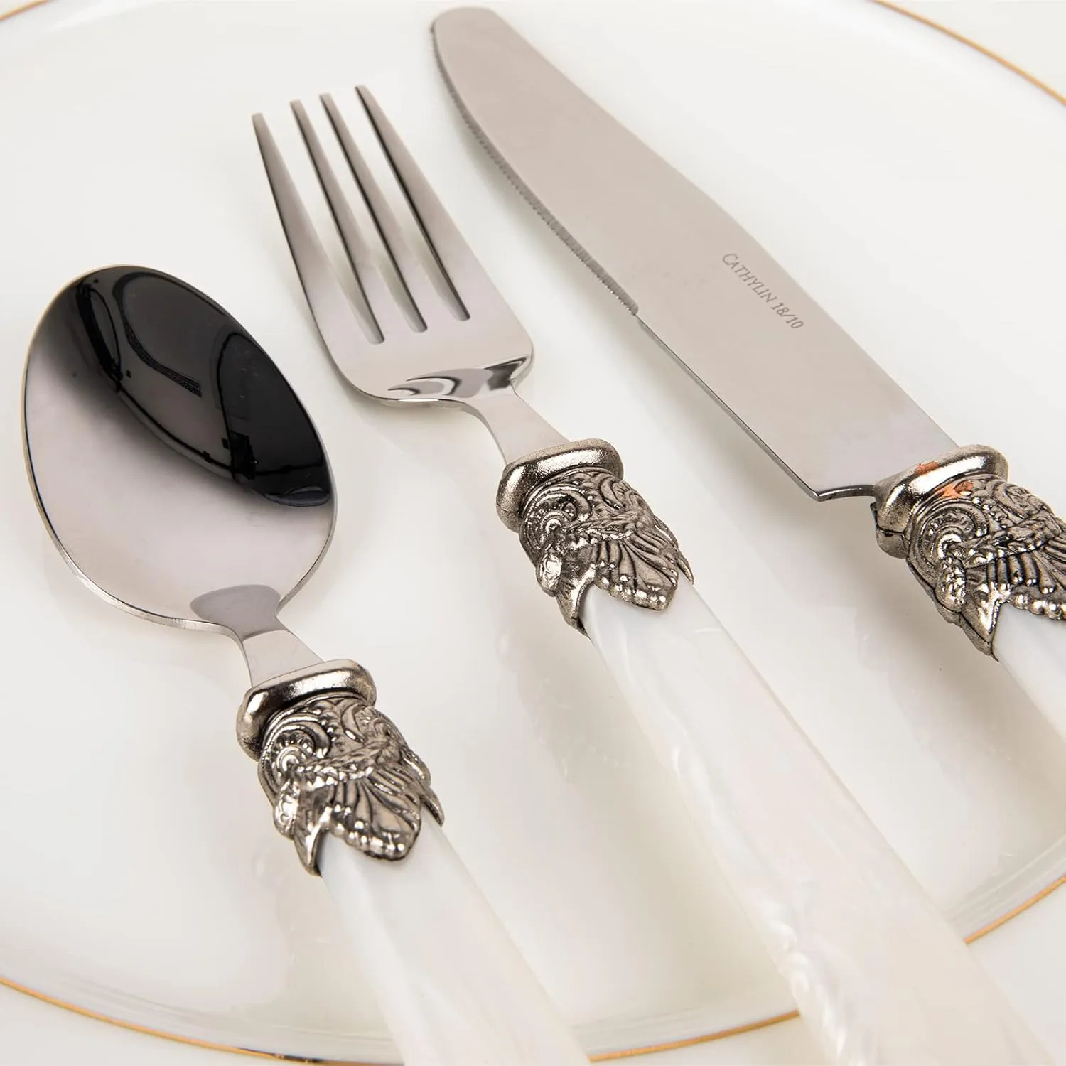 20-piece 18/10 Stainless Steel Vintage Flatware set With White Handle,Sliverware set Service for 4,Dishwasher safe (20, Pearl White)