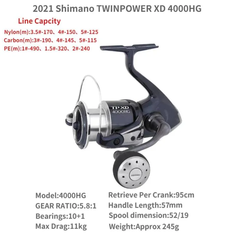 2021 SHIMANO TwinPower XD MGL Saltwater Spinning Fishing Reel - C3000HG, C3000XG, 4000PG, 4000HG, 4000XG, C5000XG Models