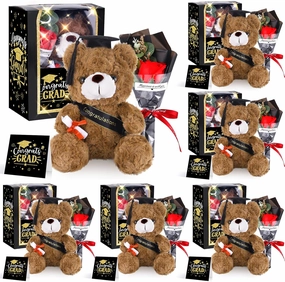 2025 Graduation Gifts Set Plush Stuffed Teddy Bears Artificial Soap Flower Congrats Greeting Card Box with Window Graduation Gifts for Her Him College Adult