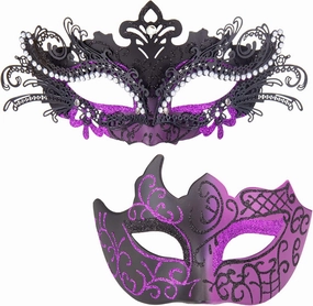 2025 Masquerade Masks for Couples, Shiny Rhinestone Metal Filigree Venetian Mask & Mens Venetian Mask for Mardi Gras