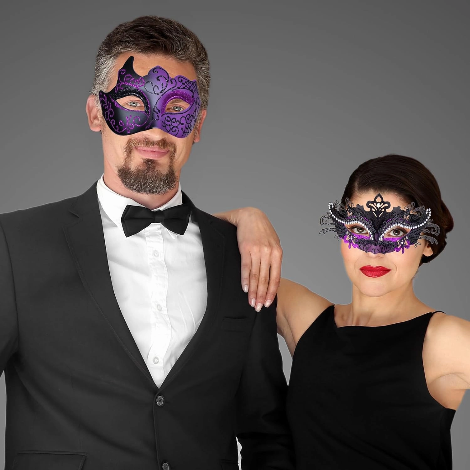 2025 Masquerade Masks for Couples, Shiny Rhinestone Metal Filigree Venetian Mask & Mens Venetian Mask for Mardi Gras