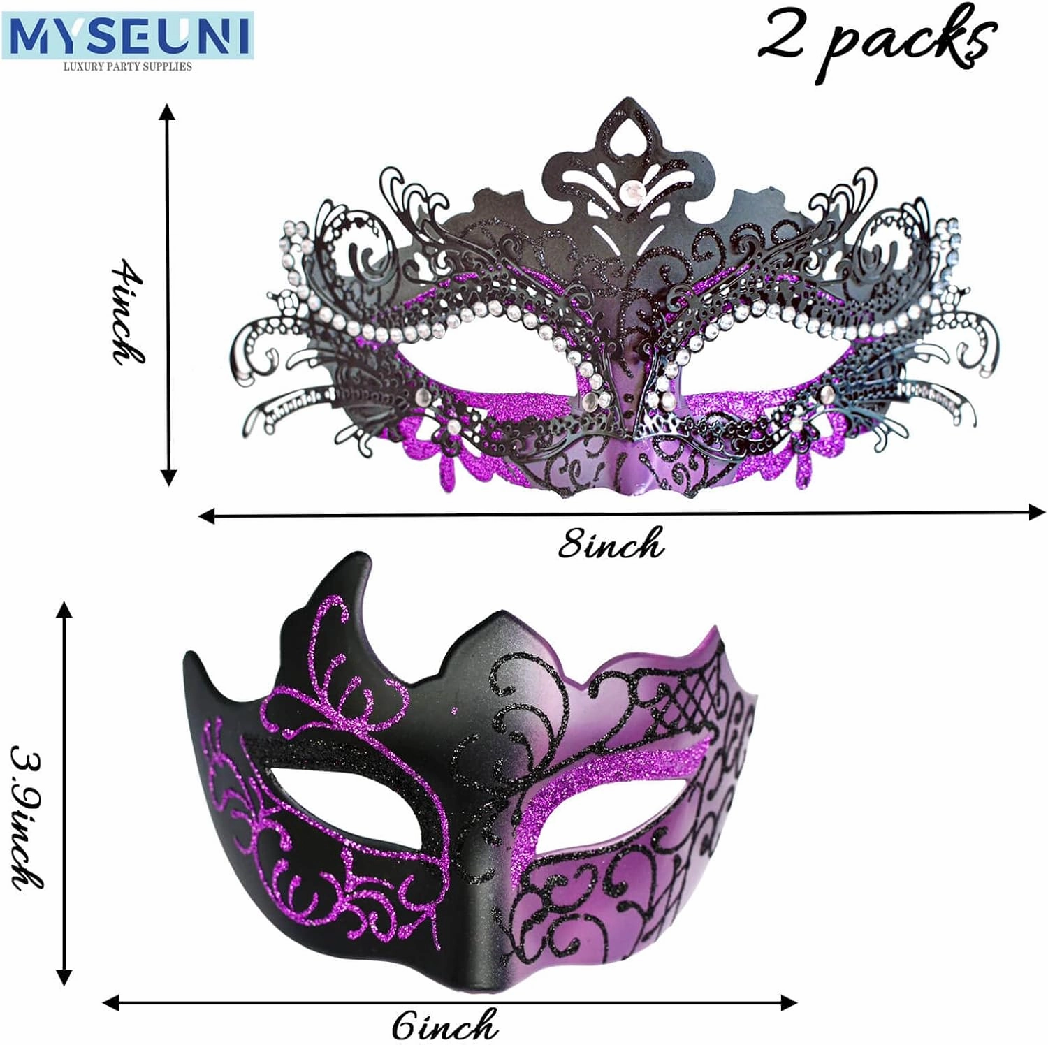 2025 Masquerade Masks for Couples, Shiny Rhinestone Metal Filigree Venetian Mask & Mens Venetian Mask for Mardi Gras