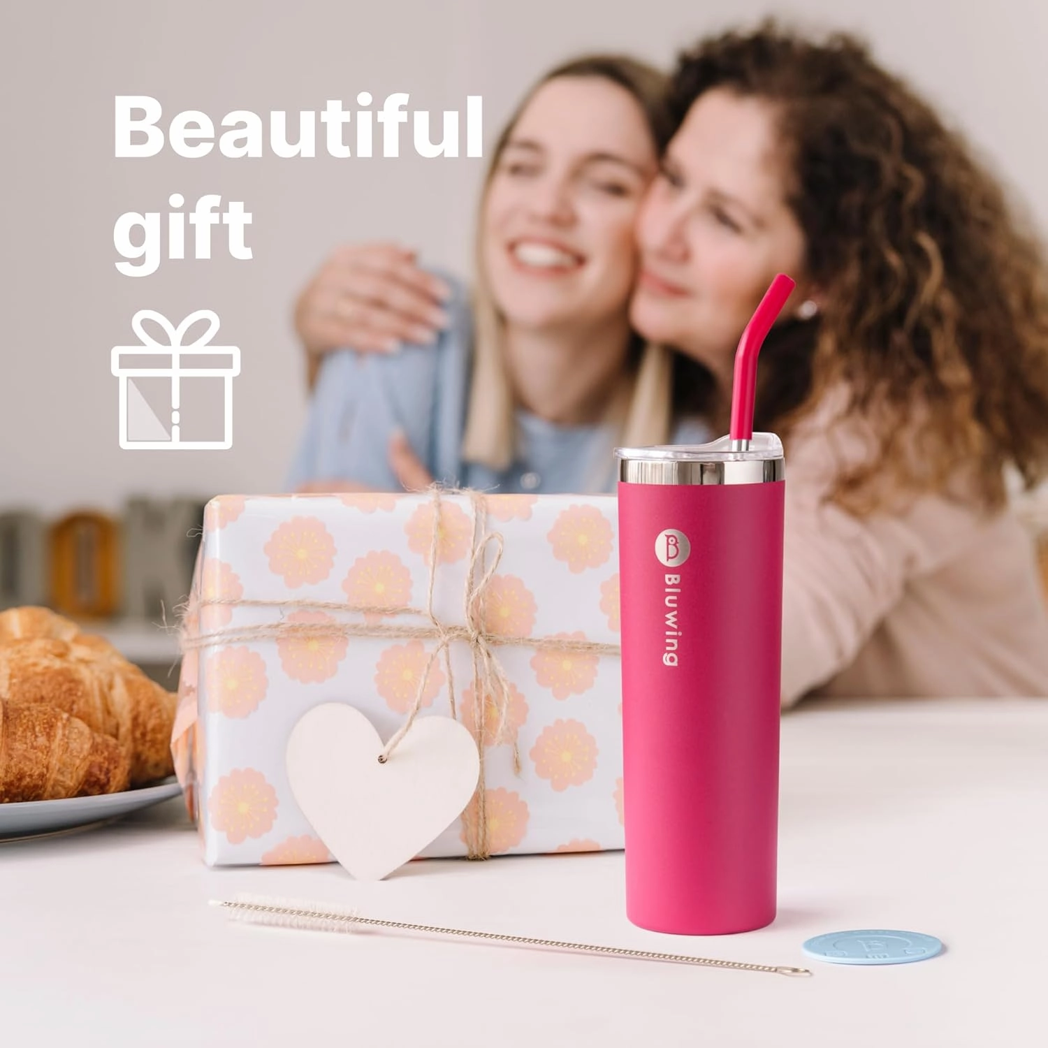 20 oz Skinny Tumbler Cup 2 Pack Leak Proof Insulated Coffee Cup Tumblers with Straw and Lid, DIY Birthday Gift (Purple-White)