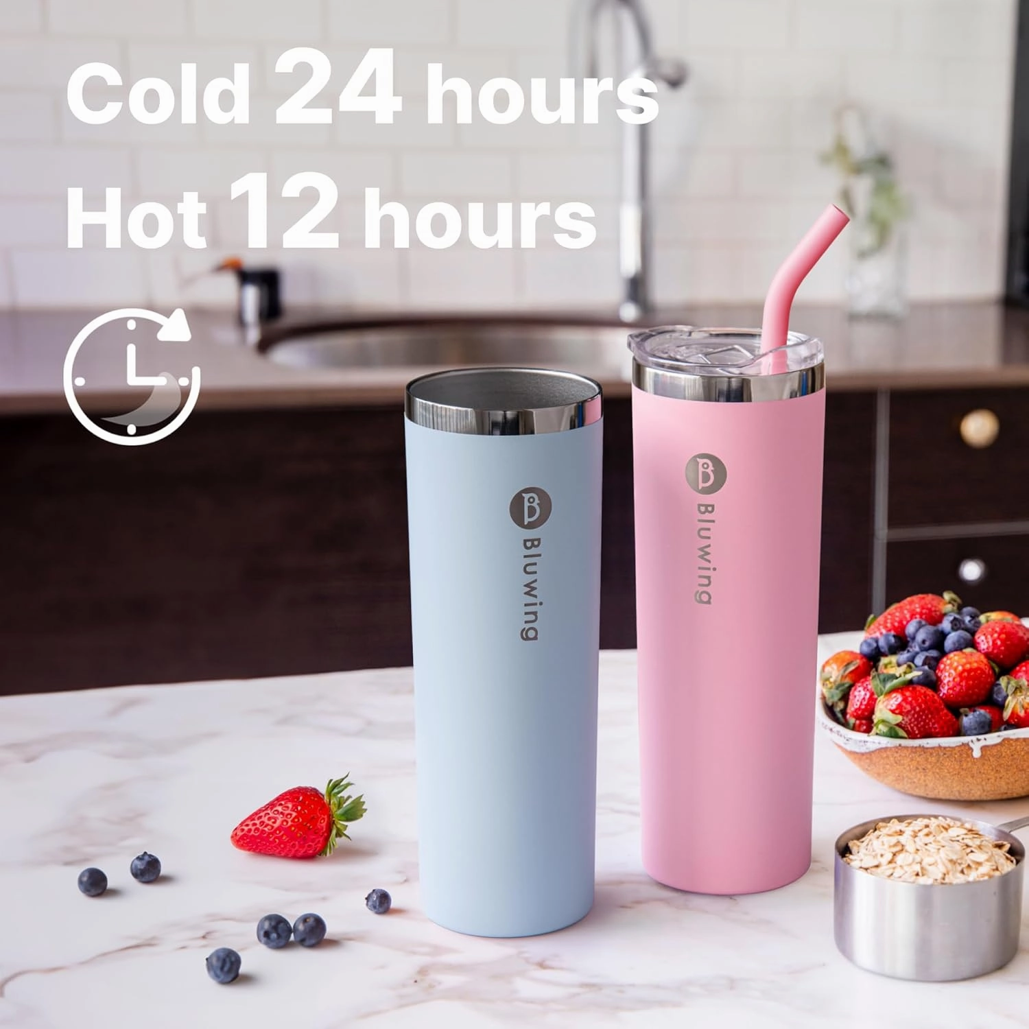 20 oz Skinny Tumbler Cup 2 Pack Leak Proof Insulated Coffee Cup Tumblers with Straw and Lid, DIY Birthday Gift (Purple-White)