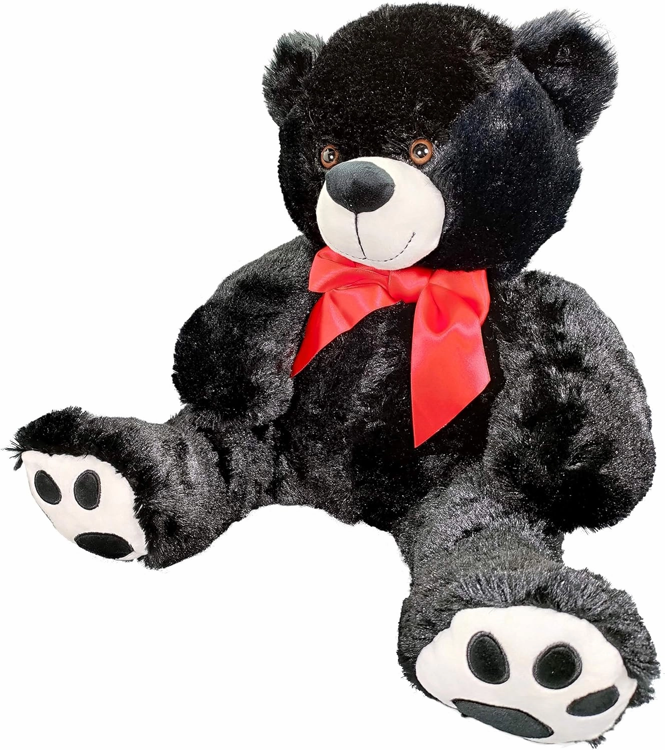 20" Stuffed Black Bear with Red Ribbon | Large Teddy Bear Stuffed Animal