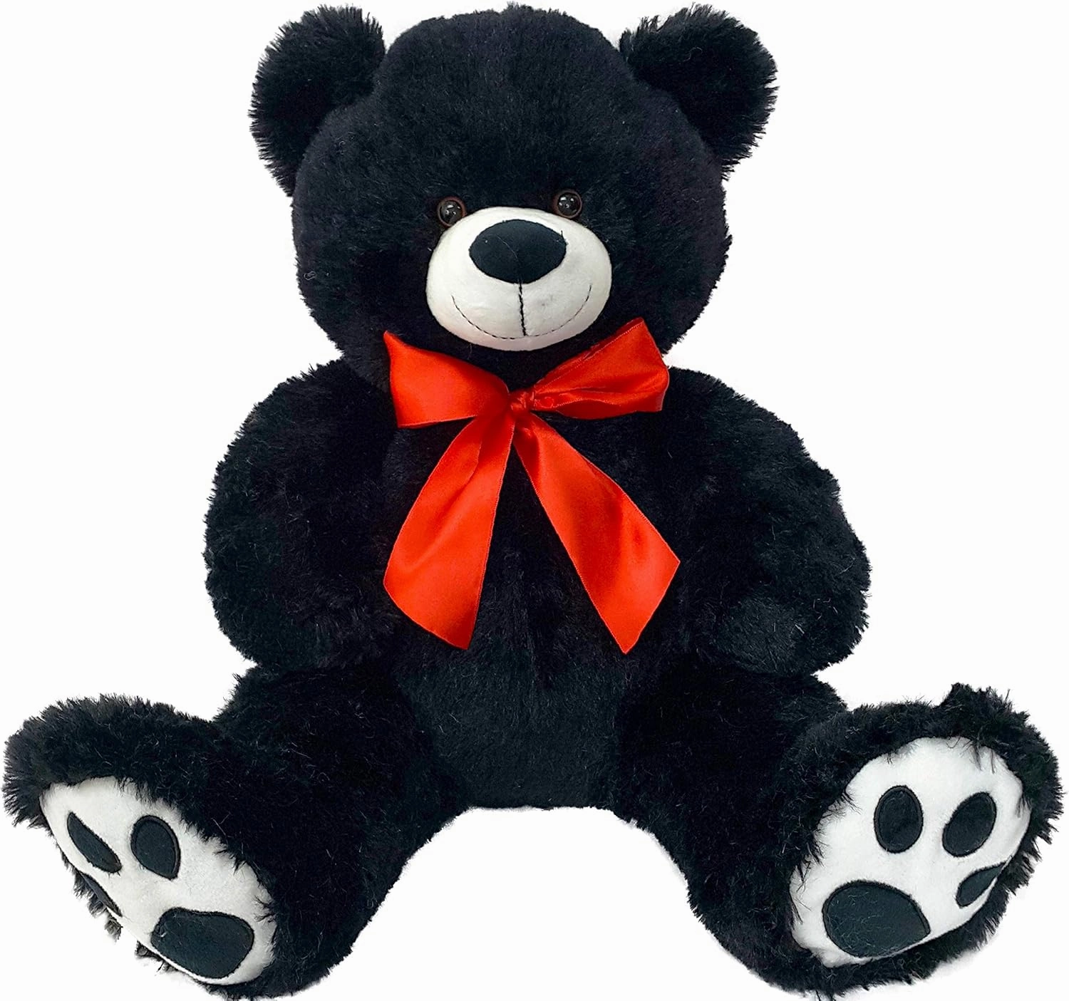 20" Stuffed Black Bear with Red Ribbon | Large Teddy Bear Stuffed Animal