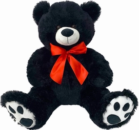 20" Stuffed Black Bear with Red Ribbon | Large Teddy Bear Stuffed Animal