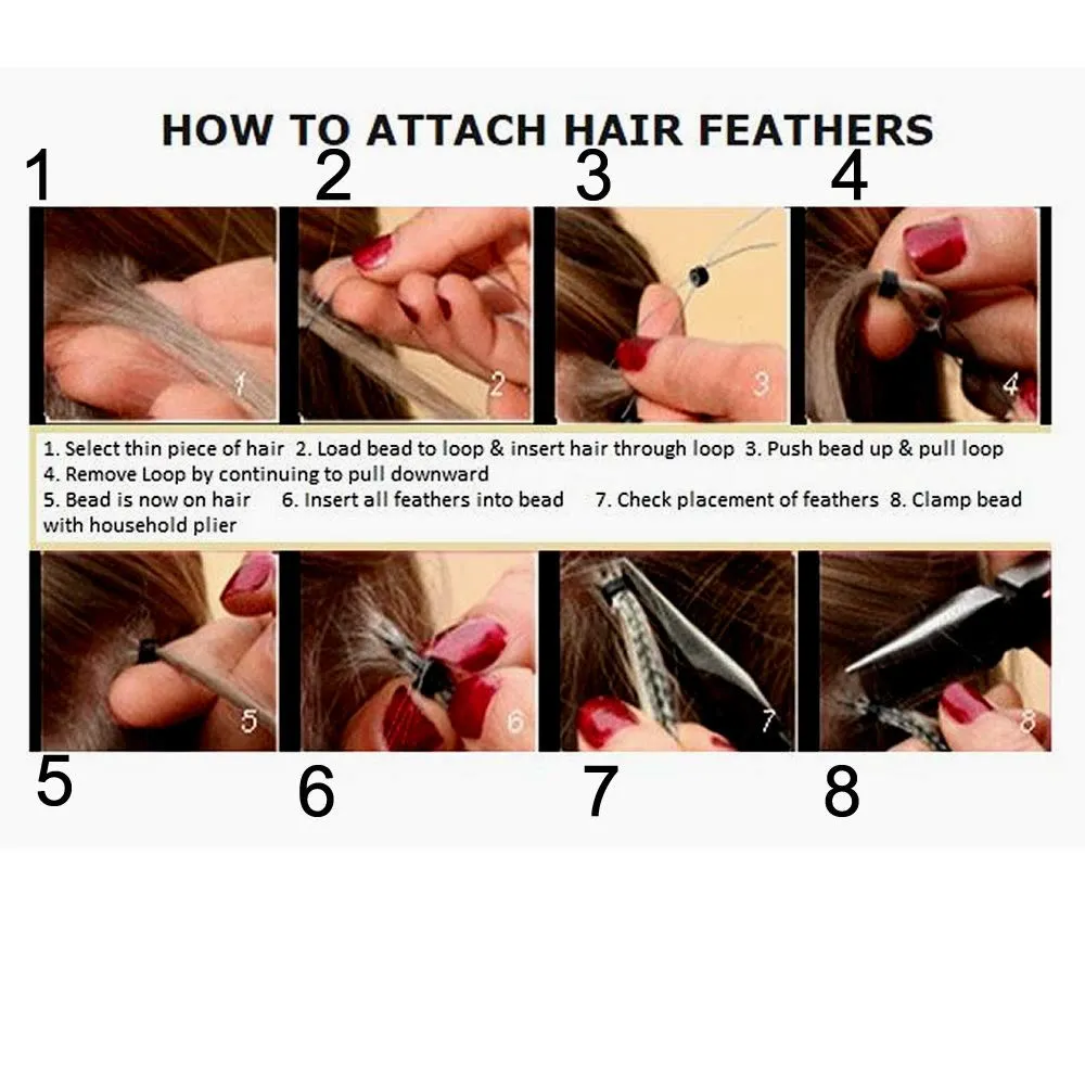 25 Feather Hair Extension Kit 7"-13" long – 100% Real Rooster Feathers – Long, Natural Strands by Sexy Sparkles (White,Black,Grizzly)