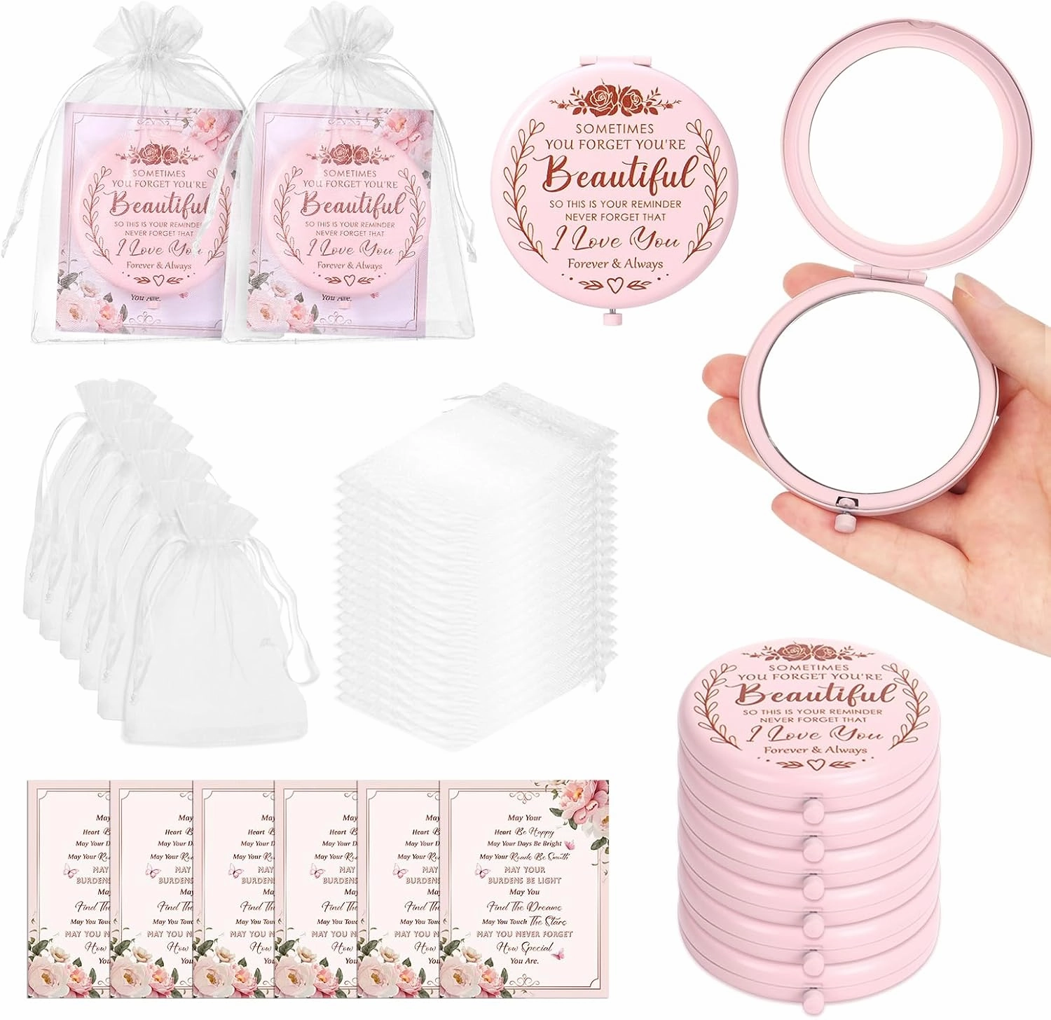 2.56 Inch Inspirational Compact Mirrors 6 Set Small Pocket Round Makeup Mirrors Set Graduation Gifts Employee Appreciation Gifts Set for Women Employee Coworker Wedding Bridal Shower