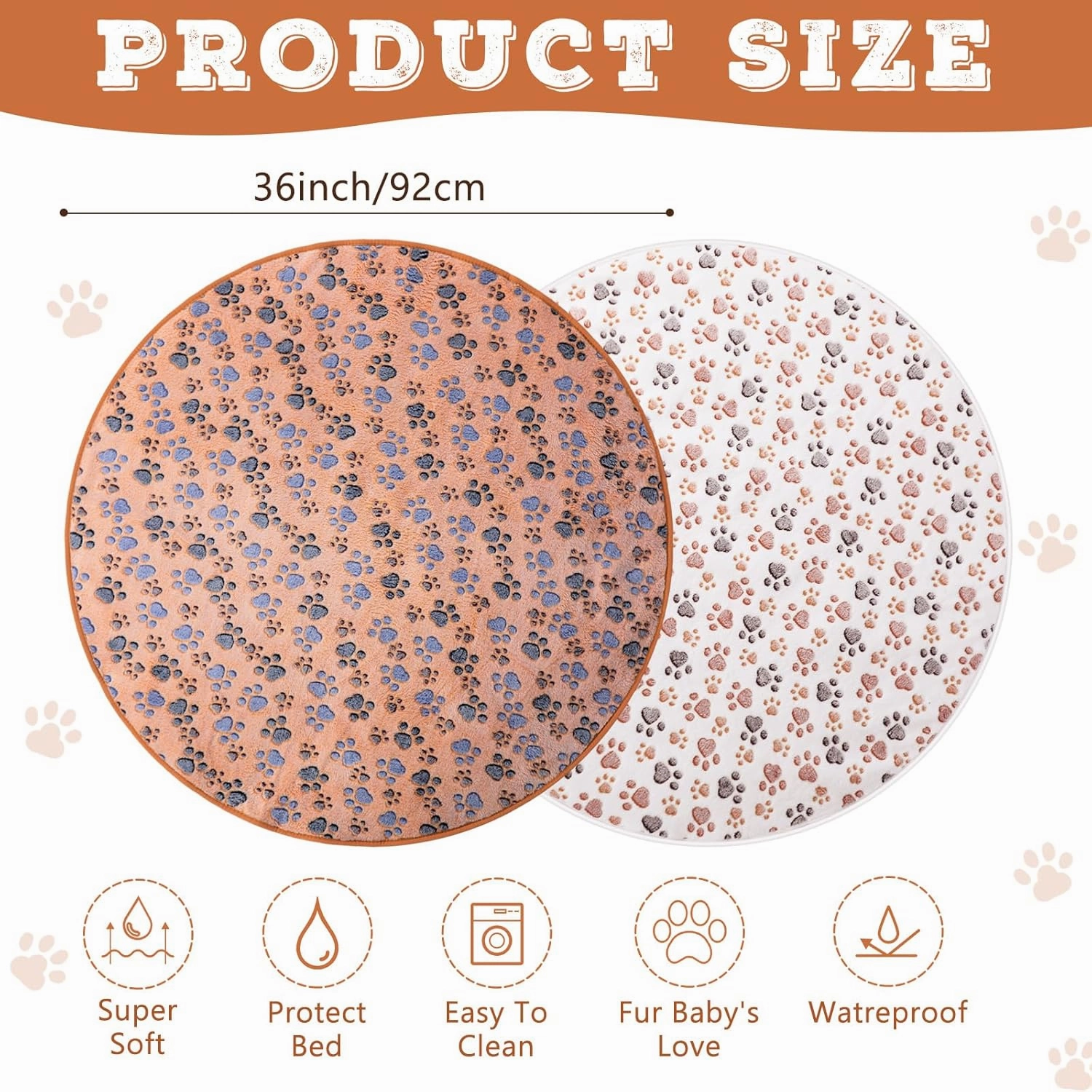 2 Pack 36" Washable Pee Pads for Dog Waterproof Dog Pee Pads Reusable Puppy Pads Pet Training Pads Absorbent Round Whelping Pads Floor Pads Dog Bed Mat Fleece Pee Pads for Potty(White, Coffee)