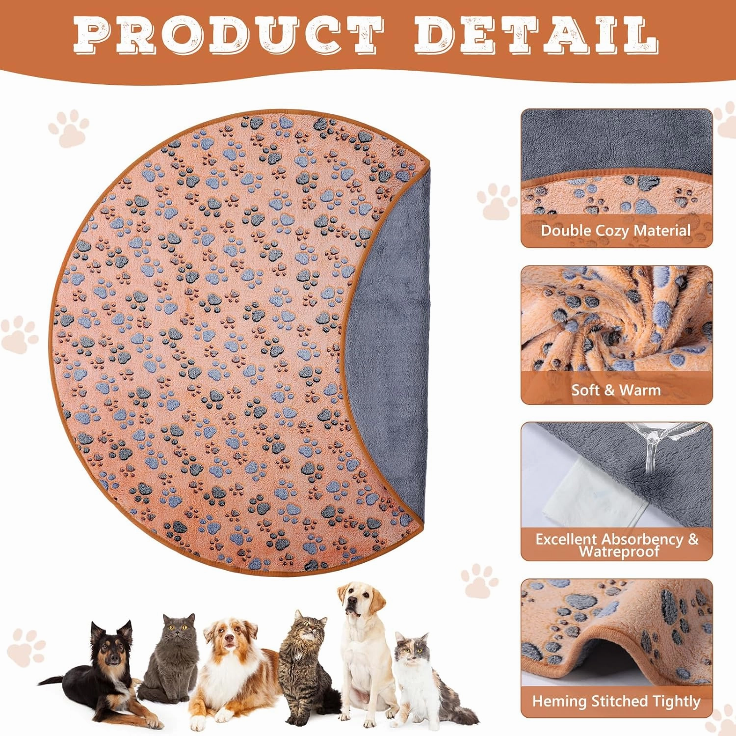 2 Pack 36" Washable Pee Pads for Dog Waterproof Dog Pee Pads Reusable Puppy Pads Pet Training Pads Absorbent Round Whelping Pads Floor Pads Dog Bed Mat Fleece Pee Pads for Potty(White, Coffee)