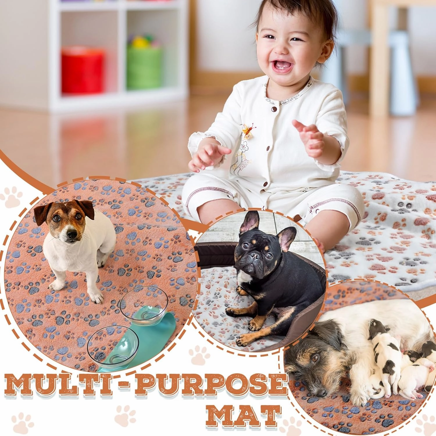2 Pack 36" Washable Pee Pads for Dog Waterproof Dog Pee Pads Reusable Puppy Pads Pet Training Pads Absorbent Round Whelping Pads Floor Pads Dog Bed Mat Fleece Pee Pads for Potty(White, Coffee)