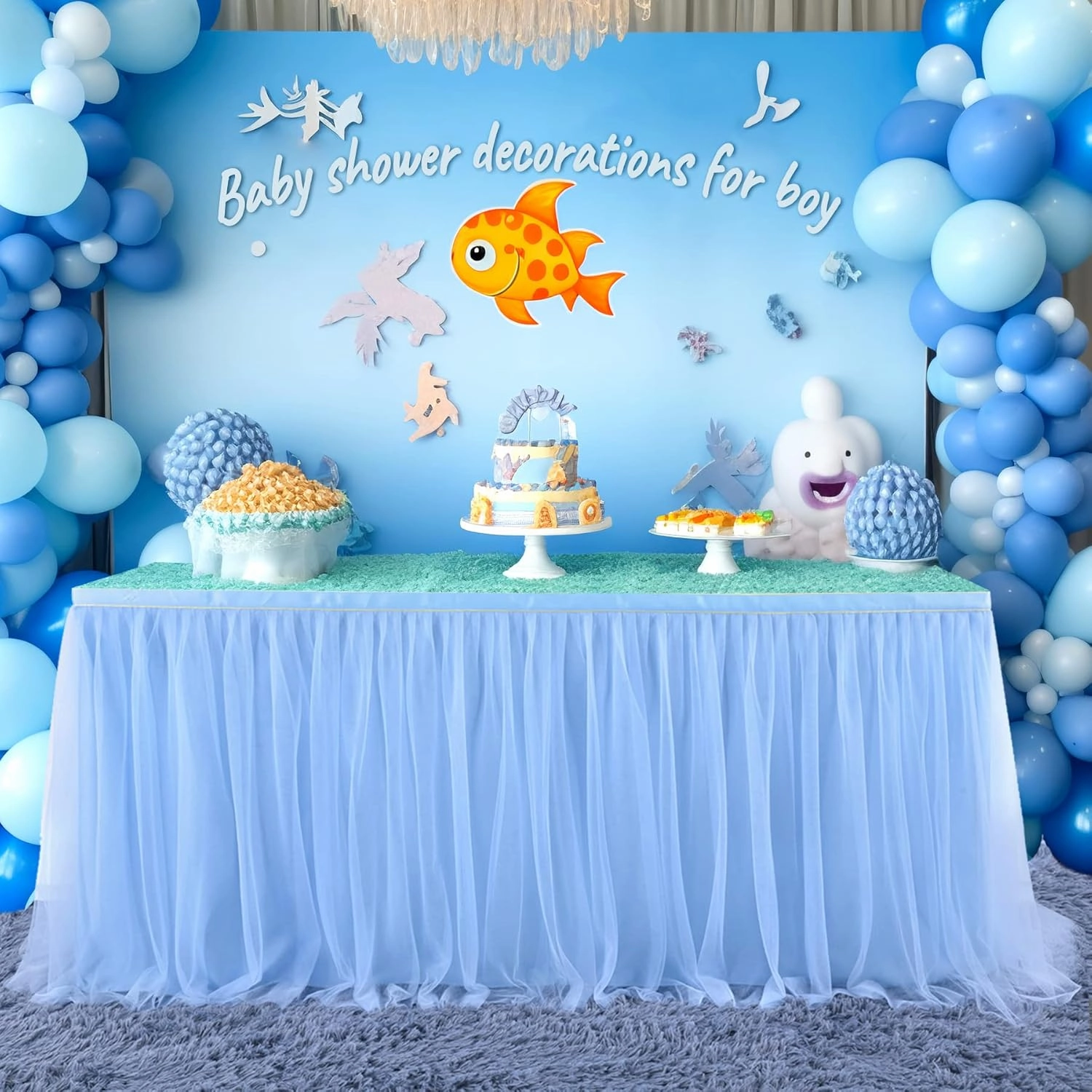 2 Pack 6ft Blue Tulle Table Skirts for Rectangle Tables or Round Tables Blue Tutu Tablecloth Cover for Baby Shower Boy Birthday Party Wedding Cake Dessert Table Decorations