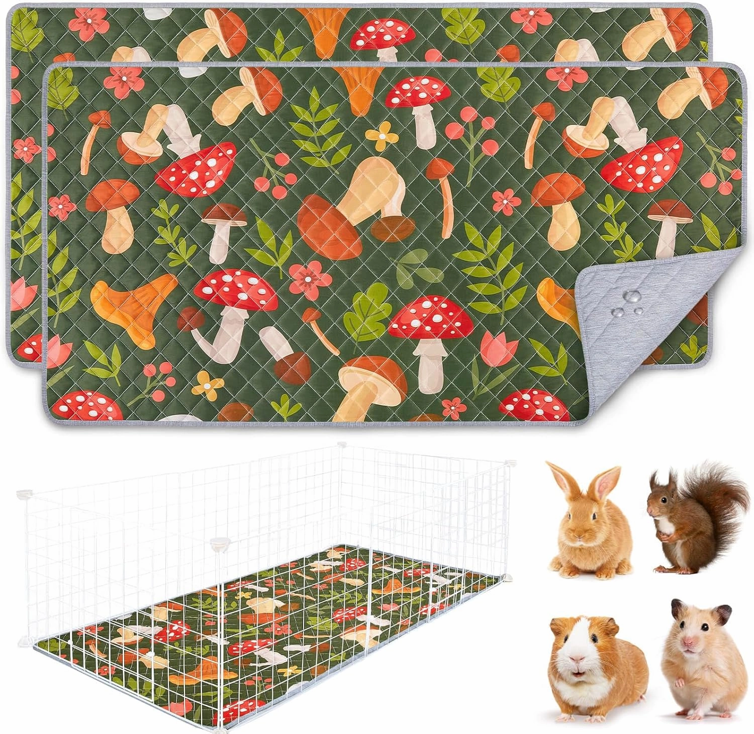 2 Pack Guinea Pig Bedding, Washable Guinea Pig Cage Liner Reusable Guinea Pig Mat Waterproof Guinea Pig Bedding Super Absorbant Guinea Pig Pee Pads