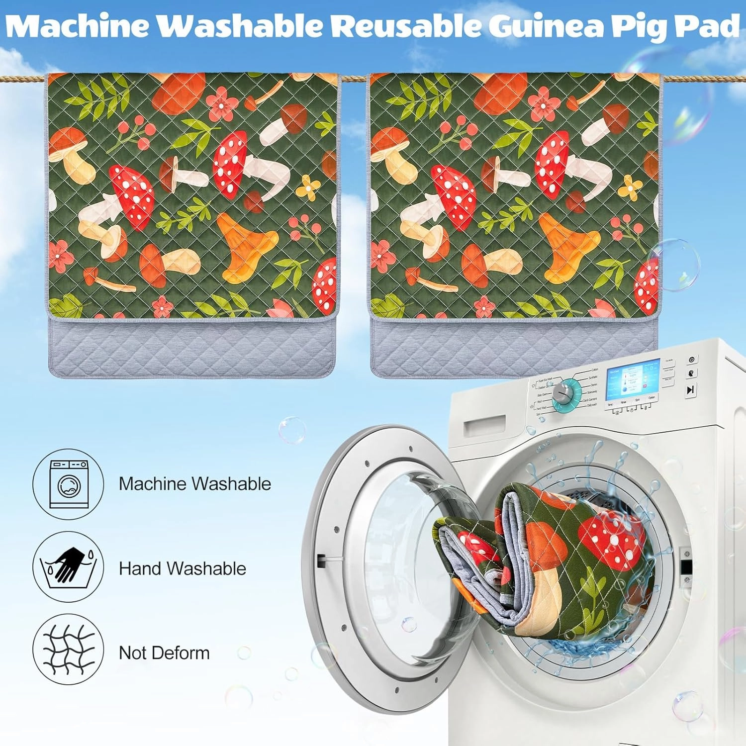 2 Pack Guinea Pig Bedding, Washable Guinea Pig Cage Liner Reusable Guinea Pig Mat Waterproof Guinea Pig Bedding Super Absorbant Guinea Pig Pee Pads