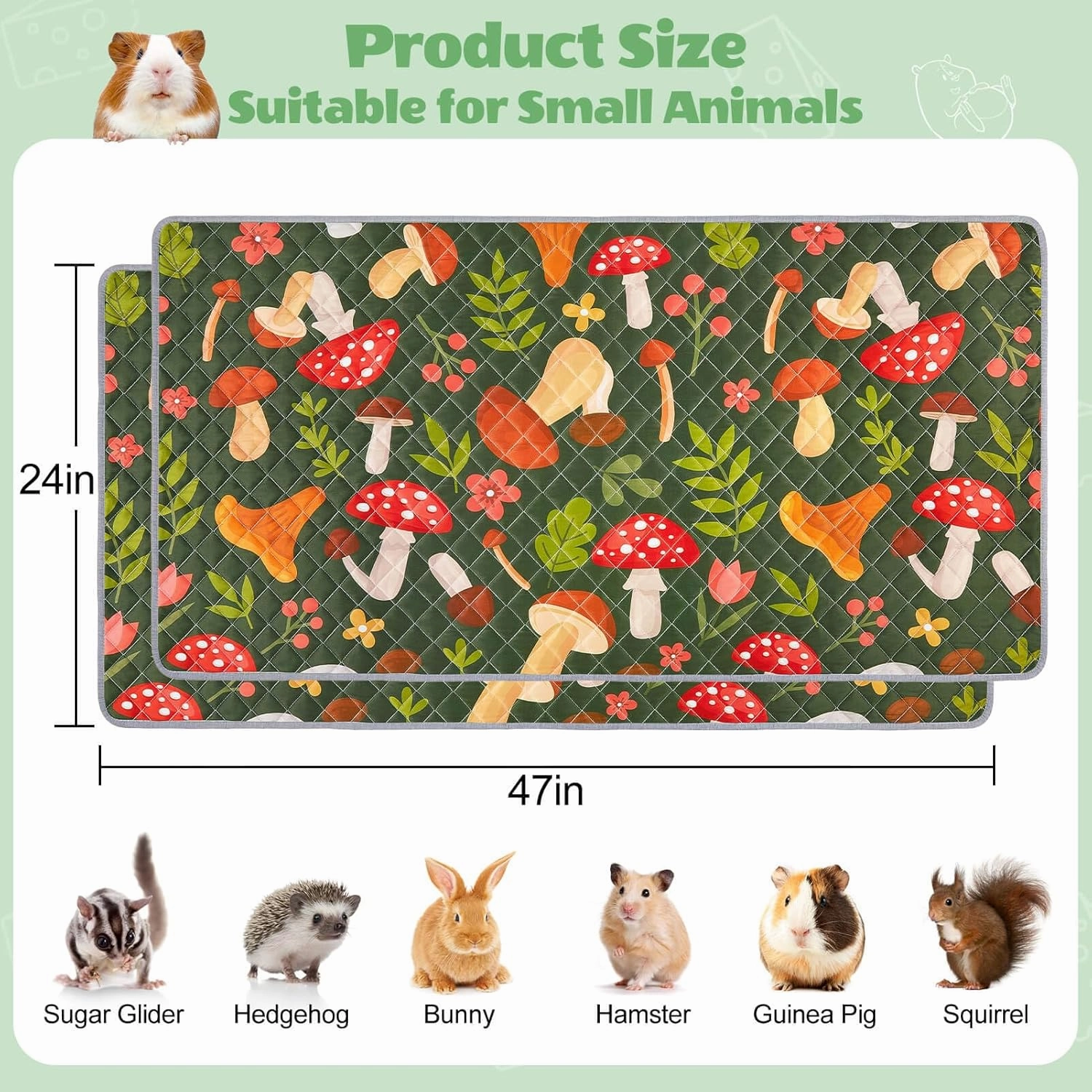2 Pack Guinea Pig Bedding, Washable Guinea Pig Cage Liner Reusable Guinea Pig Mat Waterproof Guinea Pig Bedding Super Absorbant Guinea Pig Pee Pads