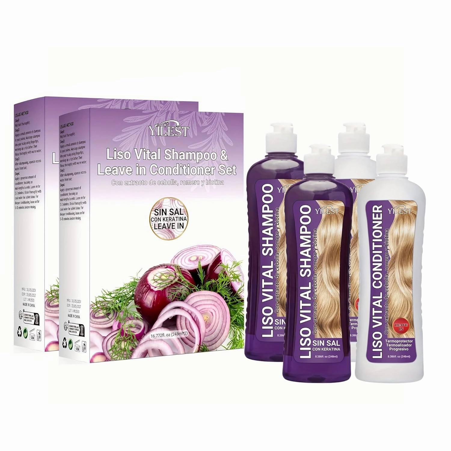 2 sets Onion Biotin Rosemary Shampoo Set-Nourish Hair Roots -Moisturize Scalp -Keep Hair Shiny & Thick (Shampoo 248ml*2 Conditioner 248ml*2)