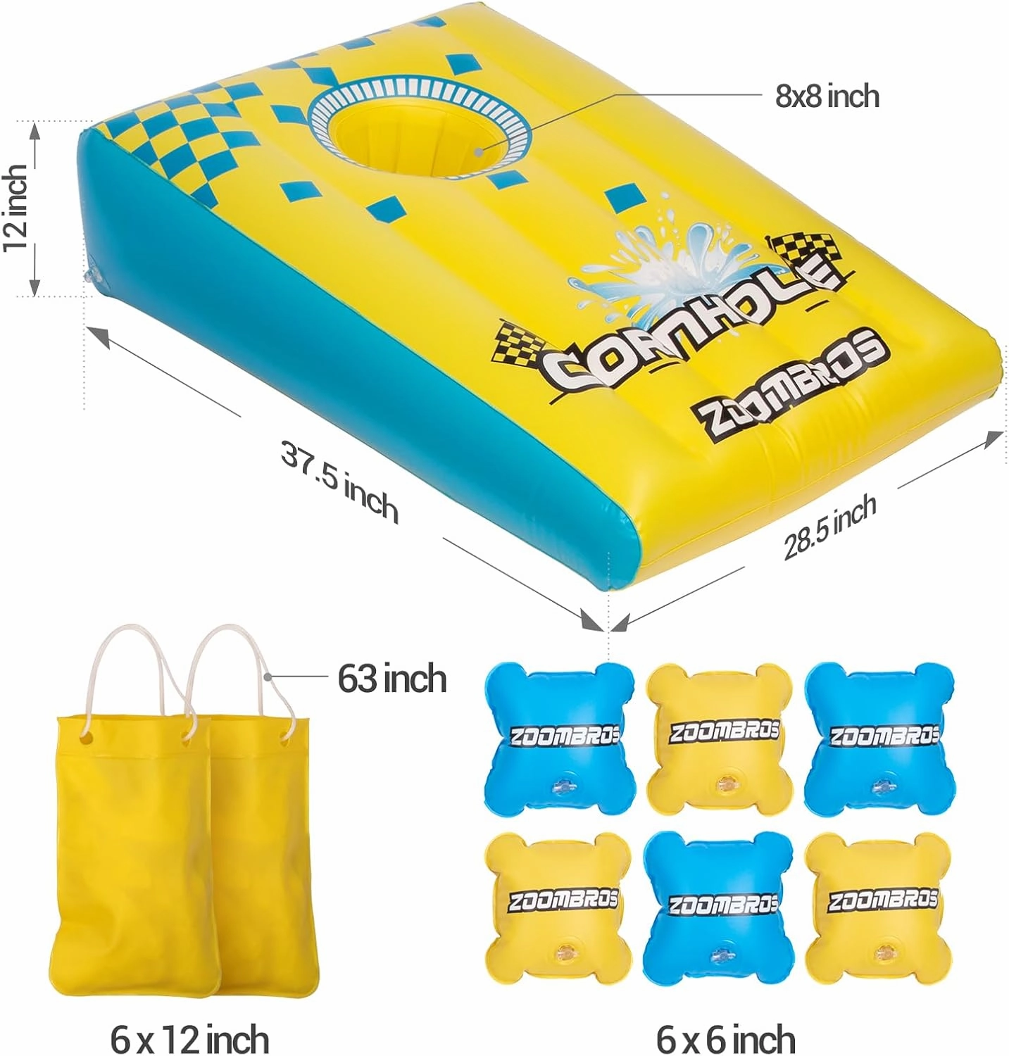 2in1 Cornhole, 6 Bean Bags & Ring Toss with Anchor Bags, Inflatable Cornhole Pool Game Floating, Pool Toys for Adults Teens and Family