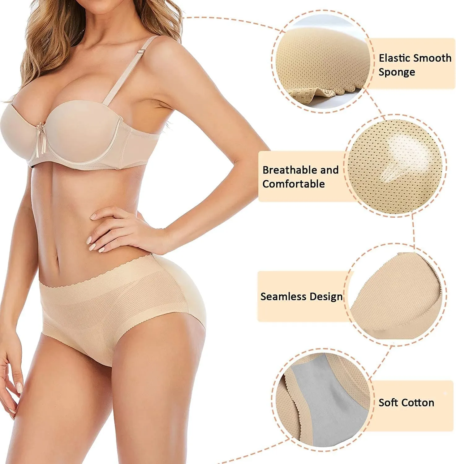 2PCS Seamless Hip Lift Briefs,Butt Lifter Shapewear Padded Tummy Control Boyshort Underwear,Butt Lifter Padded Panties