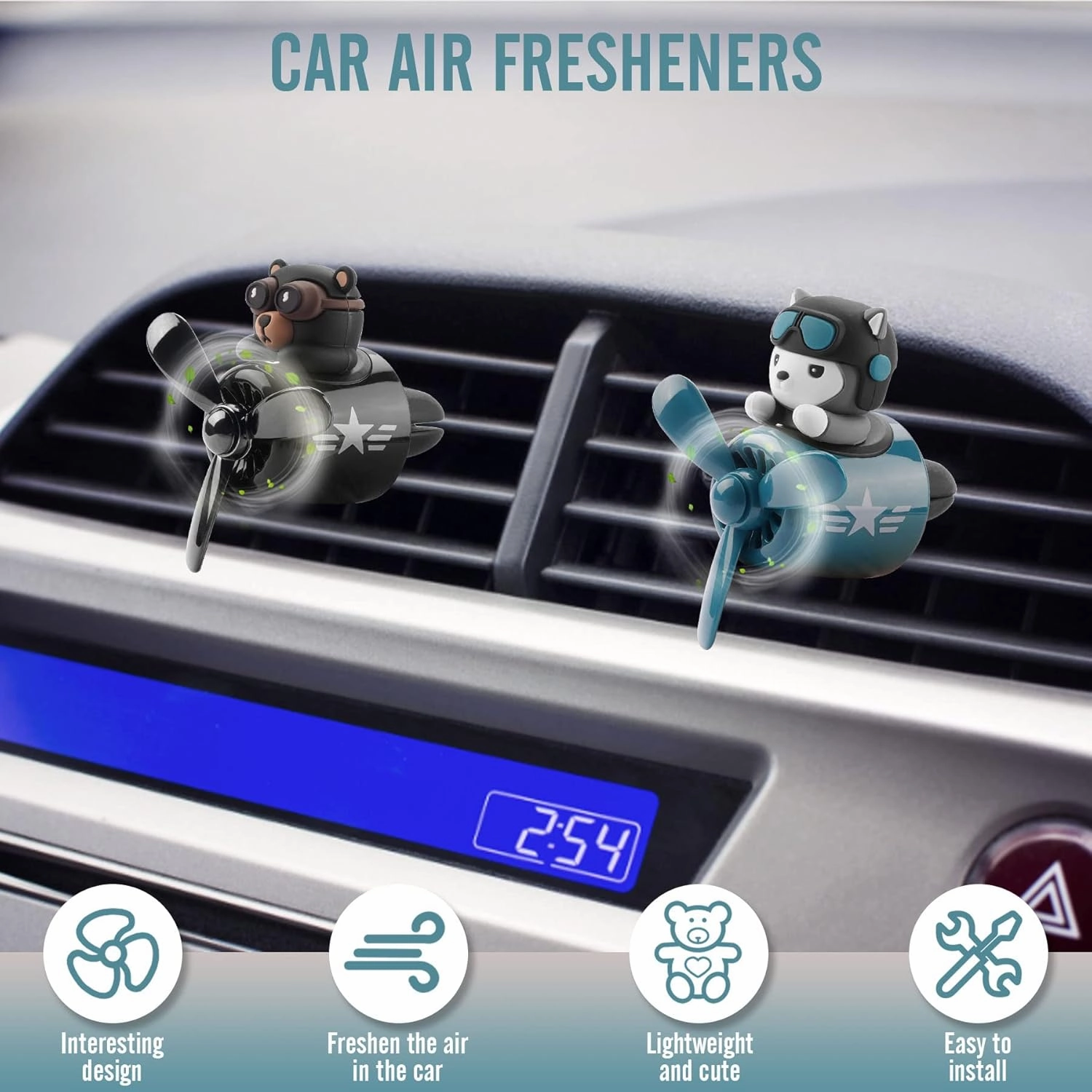 2pcs Bear Pilot Car Air Fresheners Cute Cartoon Automotive Air Outlet Propeller Car Diffuser Creative Car Perfume Decoration for Car Vent Clips for Women Men Cool Car Accessories (Bear   Teddy Bear)