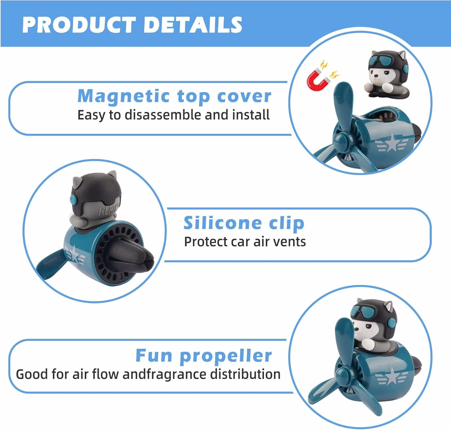 2pcs Bear Pilot Car Air Fresheners Cute Cartoon Automotive Air Outlet Propeller Car Diffuser Creative Car Perfume Decoration for Car Vent Clips for Women Men Cool Car Accessories (Bear   Teddy Bear)