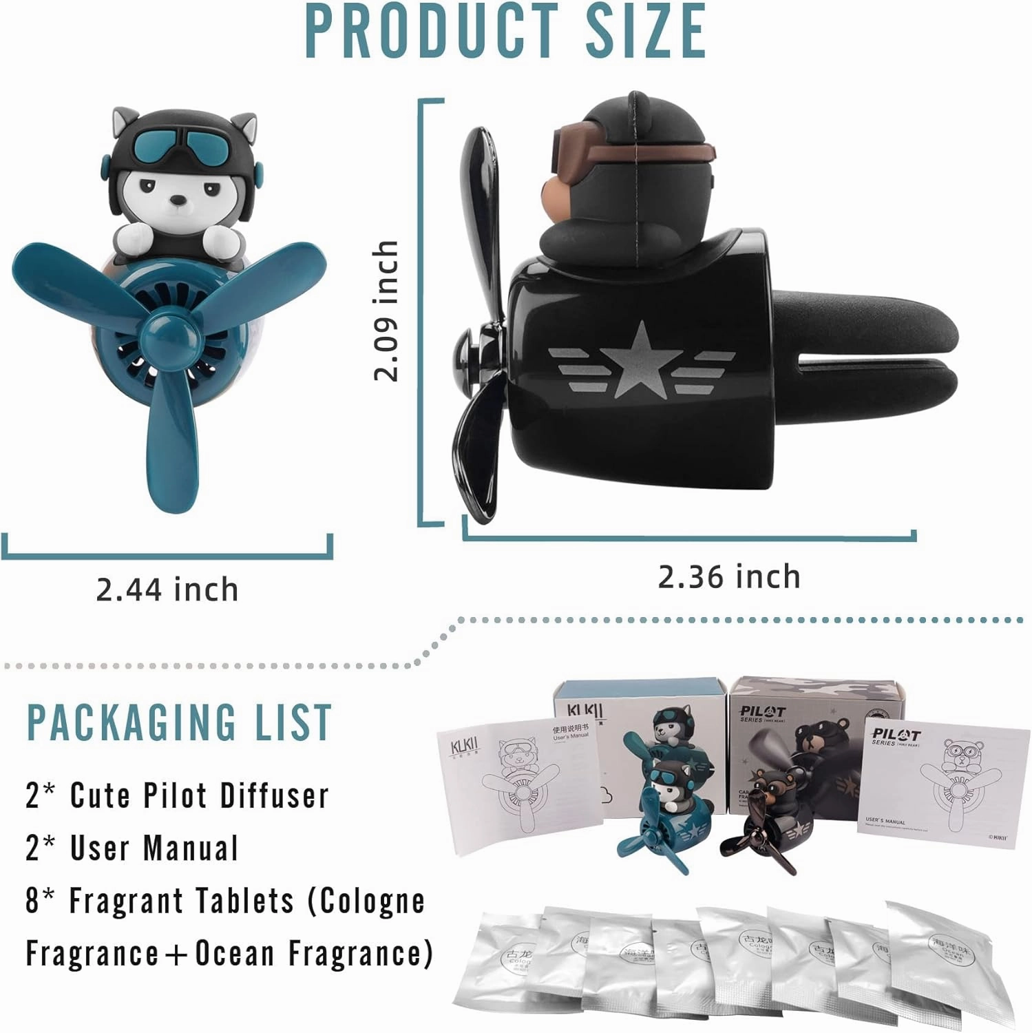 2pcs Bear Pilot Car Air Fresheners Cute Cartoon Automotive Air Outlet Propeller Car Diffuser Creative Car Perfume Decoration for Car Vent Clips for Women Men Cool Car Accessories (Bear   Teddy Bear)