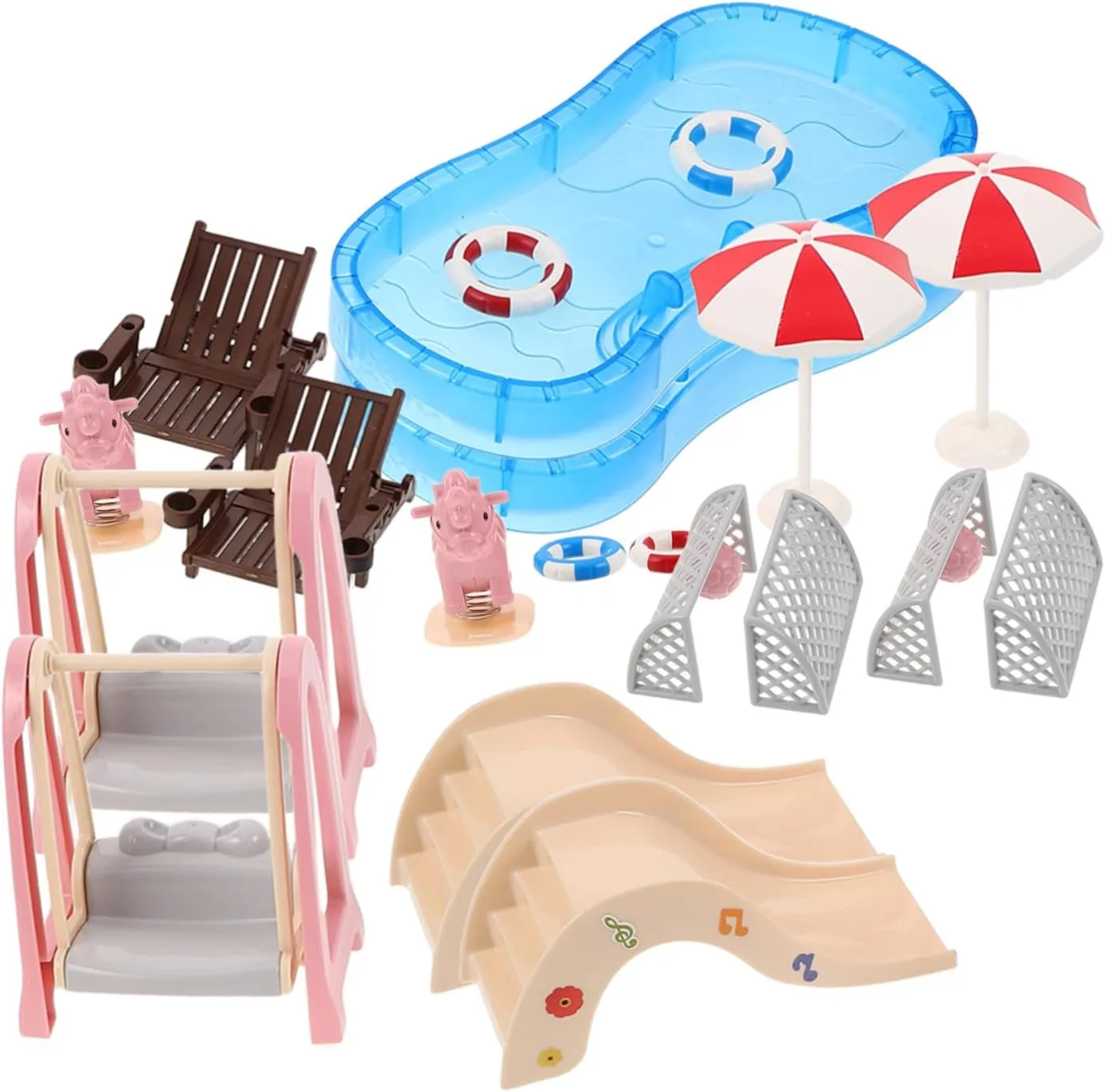 2Sets Dollhouse Accessories Set of Swim Pool Furniture for Dollhouse Playtime Authentic Design Compact for DIY Miniature Kits and Creative Storytelling