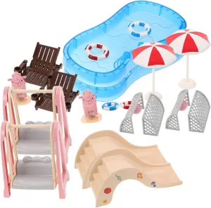 2Sets Dollhouse Accessories Set of Swim Pool Furniture for Dollhouse Playtime Authentic Design Compact for DIY Miniature Kits and Creative Storytelling