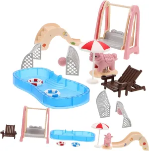 2sets Miniature Dollhouse Furniture Pool and Playground Accessories for Creative DIY Compatible Various Dollhouse Styles and Themes