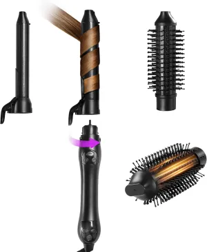 3 in 1 Detangle Rotating Curling Iron with Thermal Brush & 2 Barrel(1"-1.25") Set, Automatic Interchangeable, MCH Fast Heating, Ceramic Coating, BeachWaves, Auto Shut Off, Gift Set
