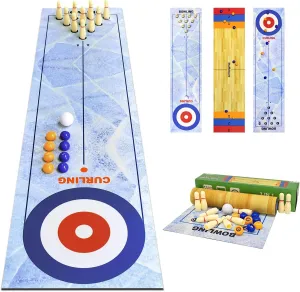 3-in-1 Tabletop Curling, Shuffleboard, and Bowling Game - Portable Family Game for Kids & Adults 47 inch - Easy to Set Up Desktop Indoor/Outdoor Fun (120x30cm)