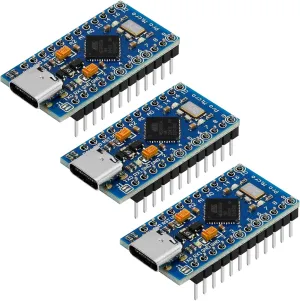 3 Pack Pro Micro Board Module Atmega32U4 5V 16MHz USB Programming Development Board Micro-Controller Compatible with Arduino IDE (with Pin Header)