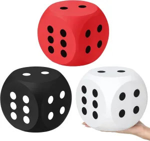 3 Pcs 6 Inches Large Casino Foam Dice Set Jumbo Soft Foam Dice for Family Educational Toys Board Game Night Giant Casino Themed Party Decoration Graduation Prom Birthday Party Supply