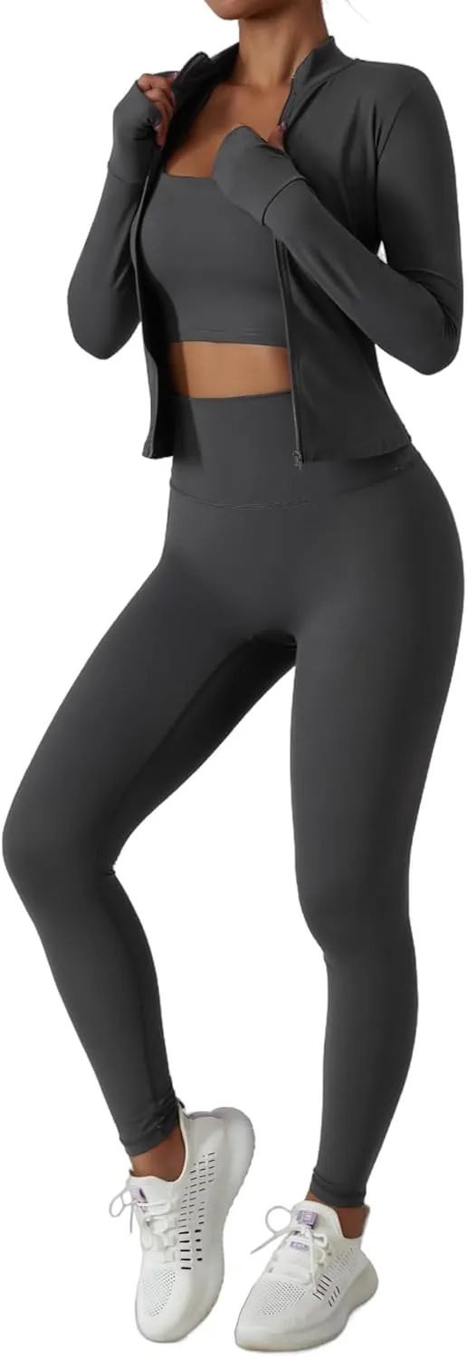 3-Piece Seamless Moisture-Wicking Workout Set for Women - Gym, Fitness, Running, Yoga Sportswear